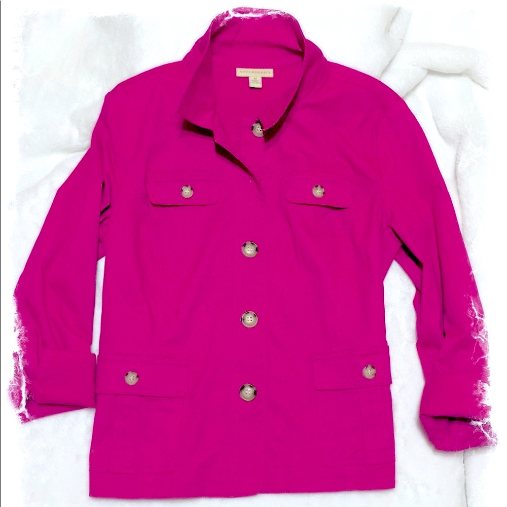 Stylish Pink Utility Button Down, Comfy Lightweight Jacket, By Appleseed Blair - Picture 7 of 15